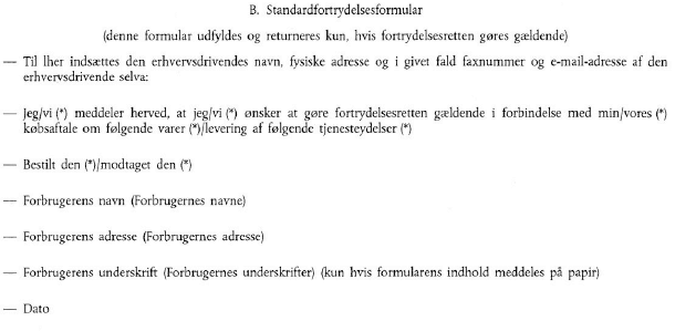 Standardfortrydelsesformular